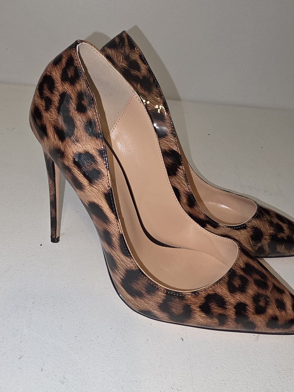 Leopard Print Pointed Toe Stiletto Pumps - Brown